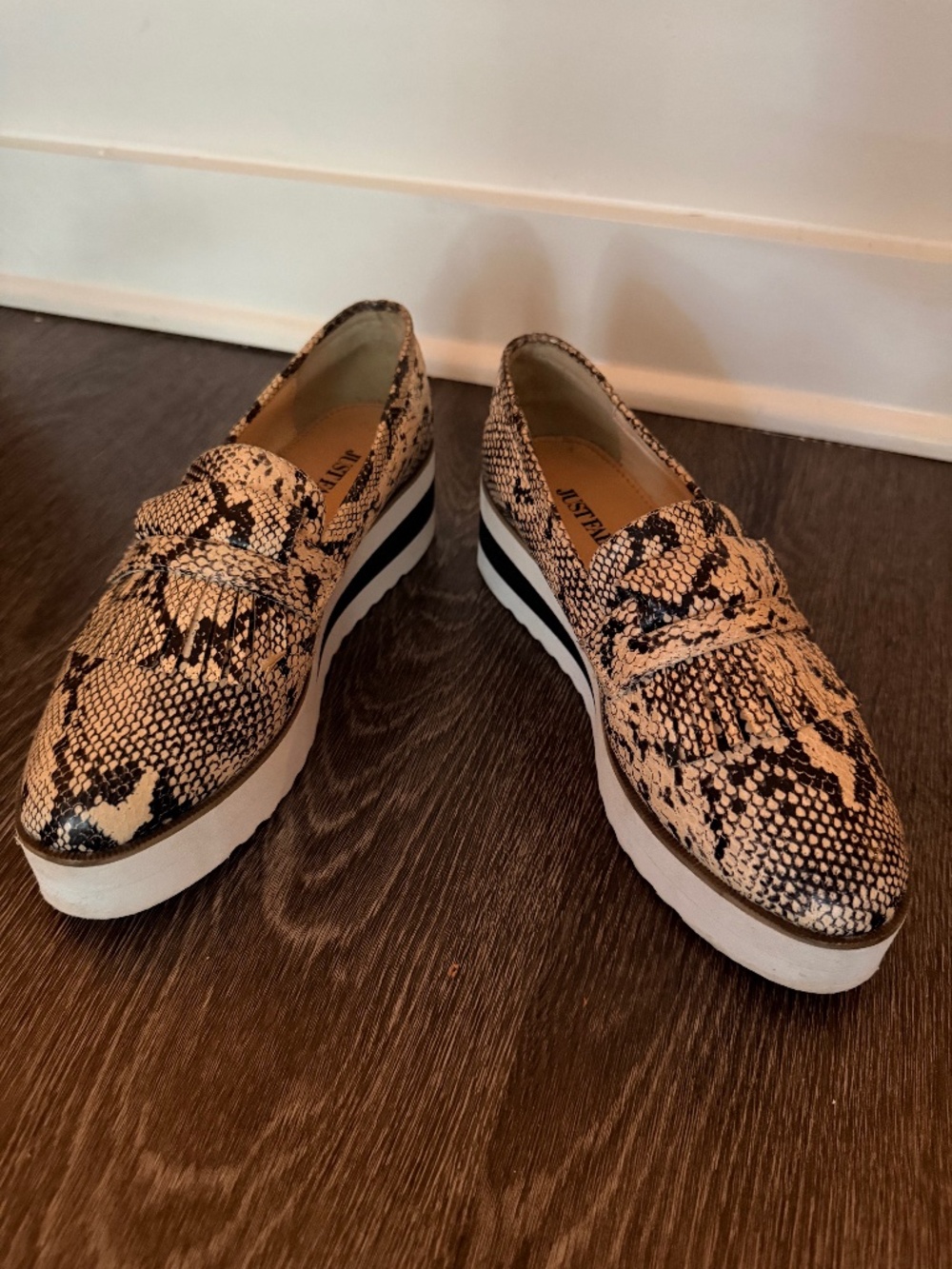 Snake print platform loafers